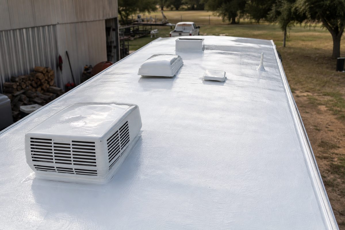A sealed and coated RV roof after the job