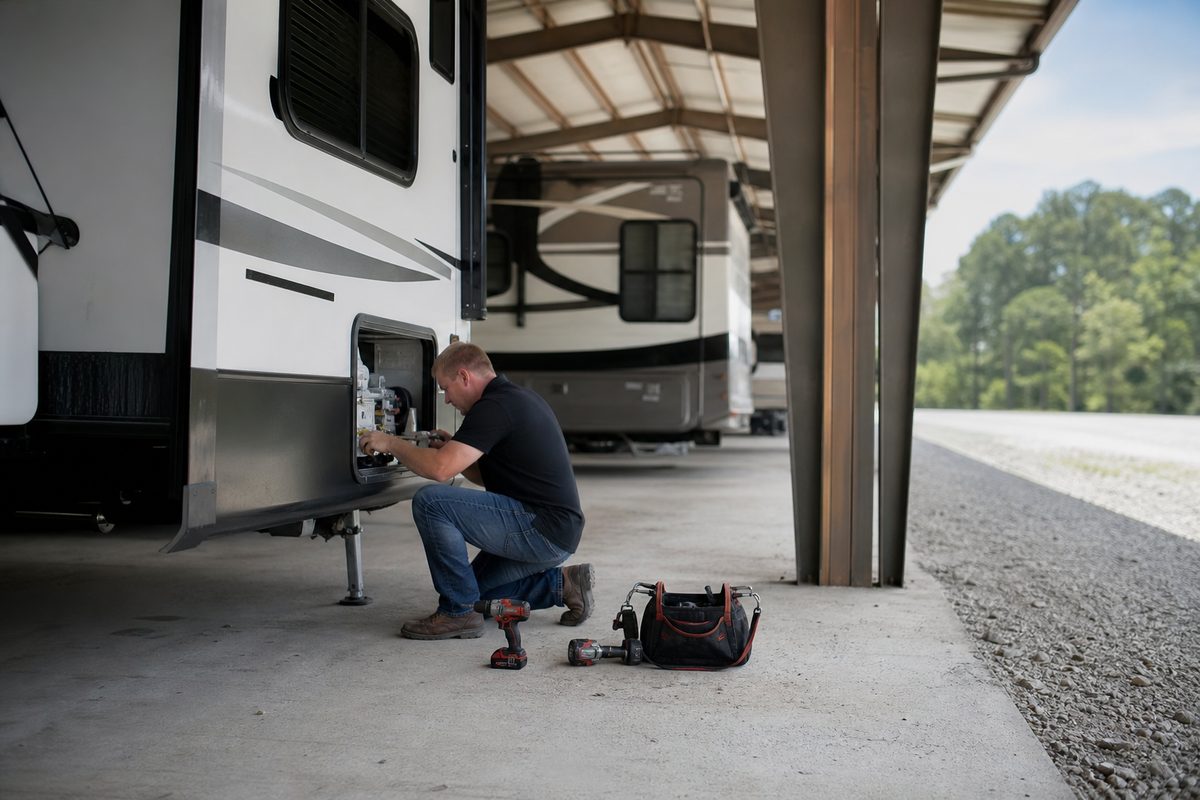 Covered RV storage row