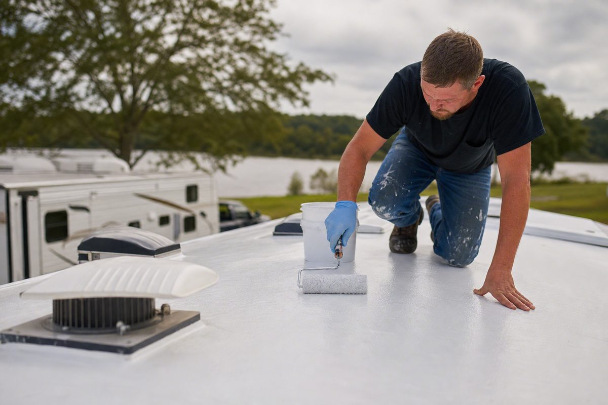 Roof coating on a lake-area rig