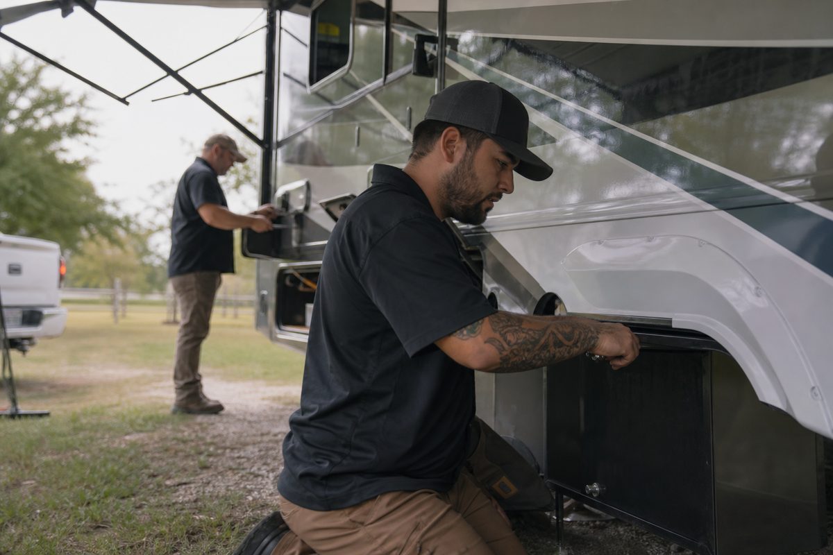 The team at work on a customer rig