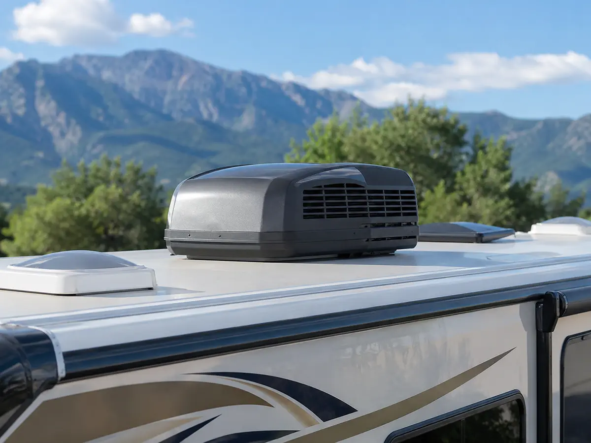 Rooftop AC unit opened up for service